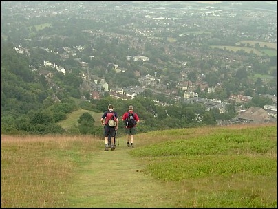 Walking downhill towards Malvern, prior to Mick's 'surfing'